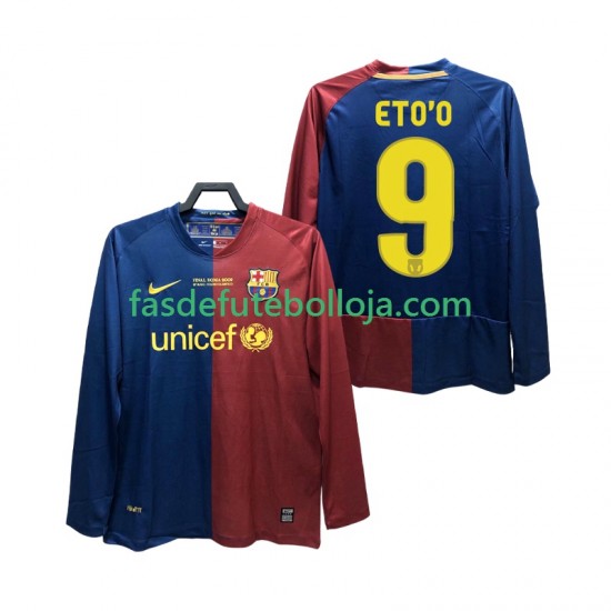 Camisola 1º Equipamento FC Barcelona ETO O 9 Champions League 2009 2008 Manga Comprida Retro ,Homem