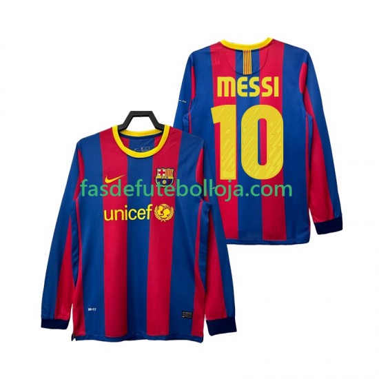 Camisola 1º Equipamento FC Barcelona Lionel Messi 10 2011 2010 Manga Comprida Retro ,Homem