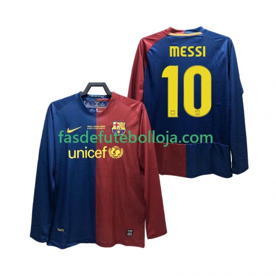 Camisola 1º Equipamento FC Barcelona Lionel Messi 10 Champions League 2009 2008 Manga Comprida Retro ,Homem