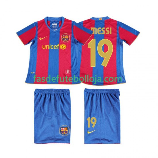 Camisola 1º Equipamento FC Barcelona Lionel Messi 19 2007 2008 Manga Curta Retro ,Criança