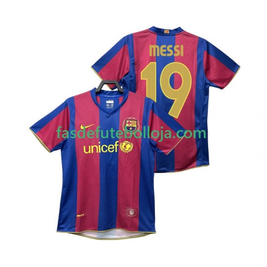 Camisola 1º Equipamento FC Barcelona Lionel Messi 19 2007 2008 Manga Curta Retro ,Homem