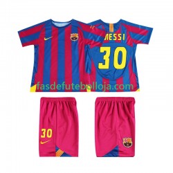Camisola 1º Equipamento FC Barcelona Lionel Messi 30 Champions League 2005 2006 Manga Curta Retro ,Criança