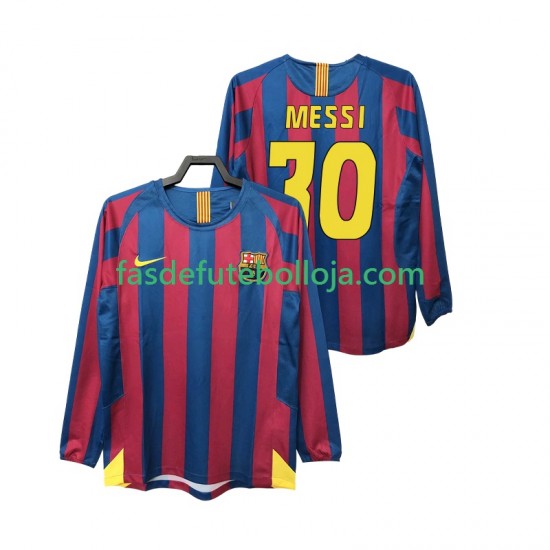 Camisola 1º Equipamento FC Barcelona Lionel Messi 30 2005 2006 Manga Comprida Retro ,Homem