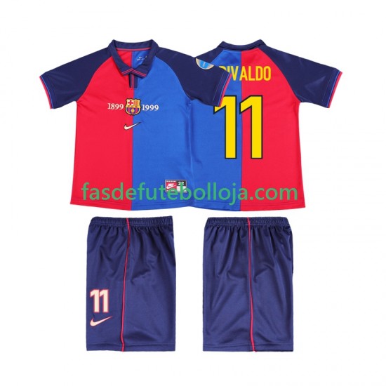 Camisola 1º Equipamento FC Barcelona RIVALDO 11 2000 1999 Manga Curta Retro ,Criança
