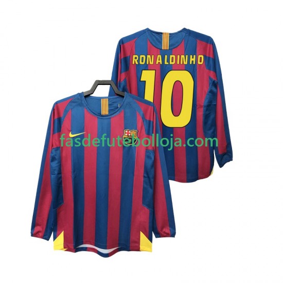 Camisola 1º Equipamento FC Barcelona RONALDINHO 10 2005 2006 Manga Comprida Retro ,Homem