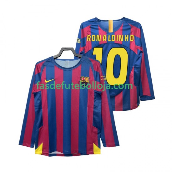Camisola 1º Equipamento FC Barcelona RONALDINHO 10 Champions League 2005 2006 Manga Comprida Retro ,Homem