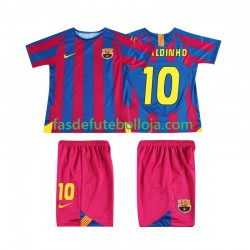 Camisola 1º Equipamento FC Barcelona RONALDINHO 10 Champions League 2005 2006 Manga Curta Retro ,Criança