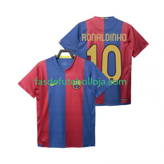 Camisola 1º Equipamento FC Barcelona RONALDINHO 10 2007 2006 Manga Curta Retro ,Homem