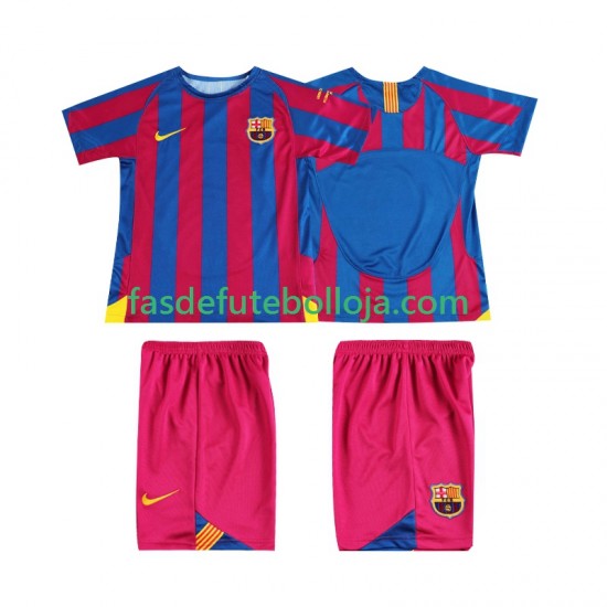 Camisola 1º Equipamento FC Barcelona Champions League 2005 2006 Manga Curta Retro ,Criança
