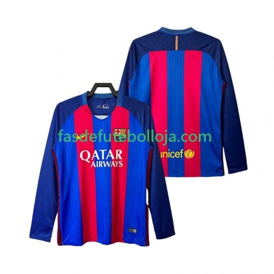 Camisola 1º Equipamento FC Barcelona 2016 2017 Manga Comprida Retro ,Homem