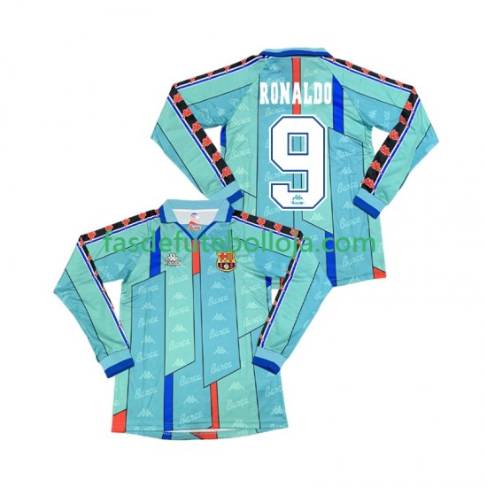 Camisola 2º Equipamento FC Barcelona Ronaldo 9 1996 1997 Manga Comprida Retro ,Homem
