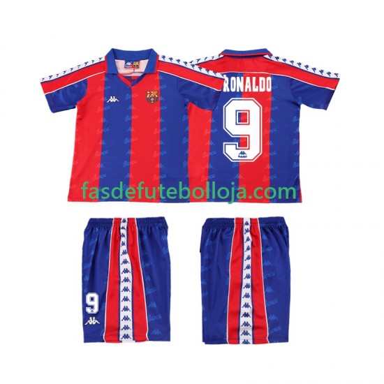 Camisola 1º Equipamento FC Barcelona Ronaldo 9 1992 1995 Manga Curta Retro ,Criança
