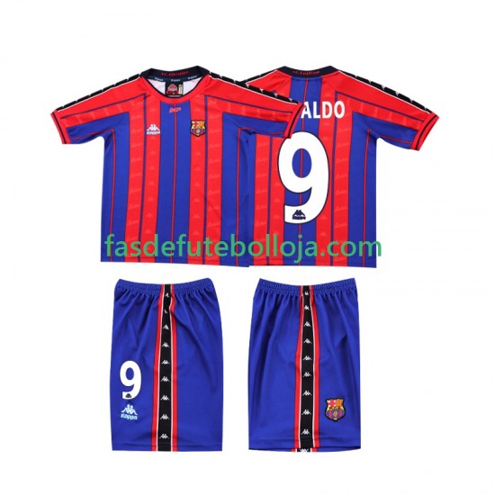 Camisola 1º Equipamento FC Barcelona Ronaldo 9 1997 1998 Manga Curta Retro ,Criança