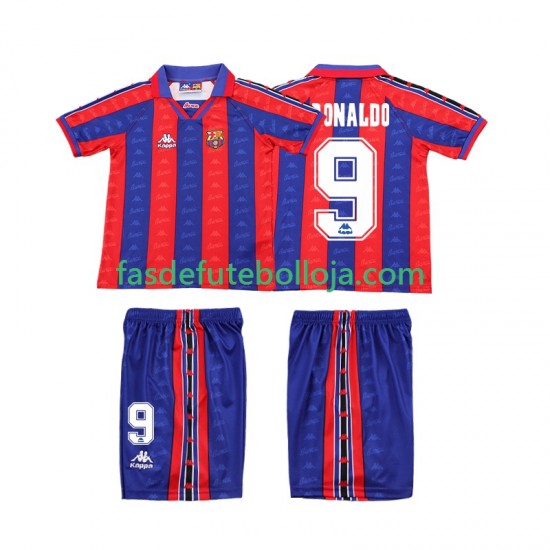 Camisola 1º Equipamento FC Barcelona Ronaldo 1996 1997 Manga Curta Retro ,Criança
