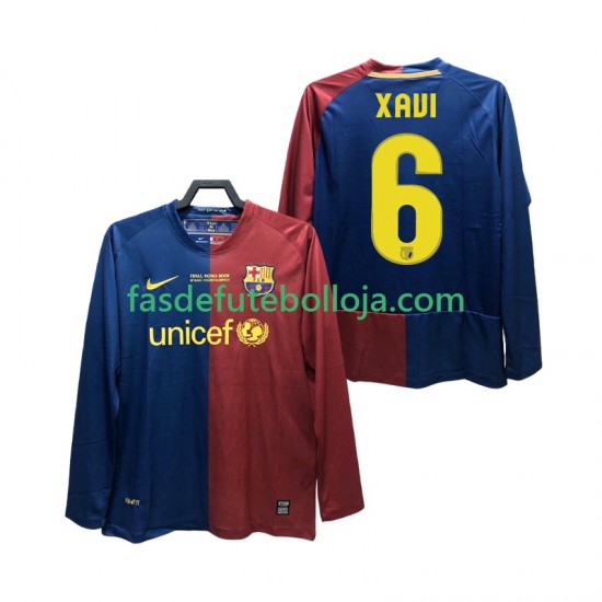 Camisola 1º Equipamento FC Barcelona XAVI 6 Champions League 2009 2008 Manga Comprida Retro ,Homem