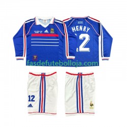 Camisola 1º Equipamento Seleção Francesa Henry 12 1998 Manga Comprida Retro ,Criança