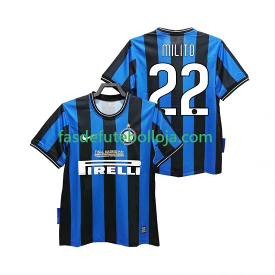 Camisola 1º Equipamento Inter de Milão MILITO 22 2009 2010 Manga Curta Retro ,Homem