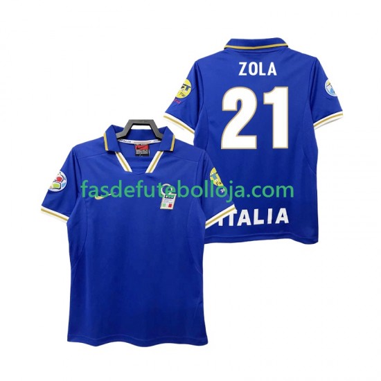 Camisola 1º Equipamento Seleção Italiana ZOLA 21 1996 Manga Curta Retro ,Homem