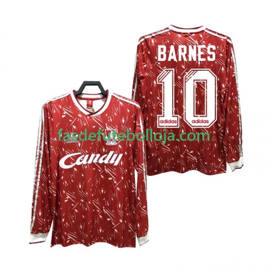 Camisola 1º Equipamento Liverpool BARNES 10 1989 1991 Manga Comprida Retro ,Homem