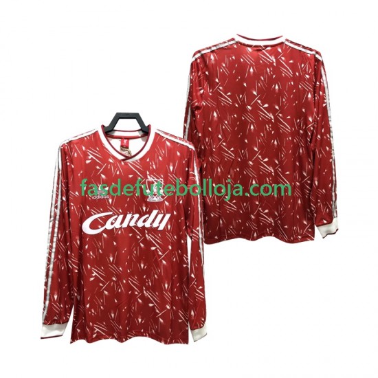 Camisola 1º Equipamento Liverpool 1989 1991 Manga Comprida Retro ,Homem