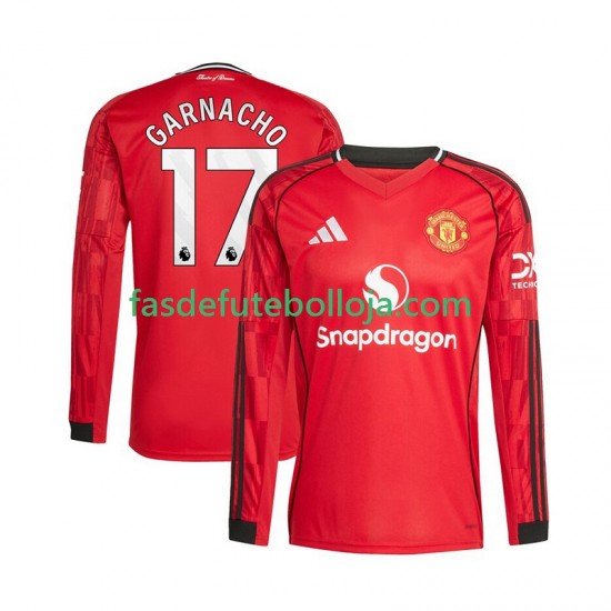 Camisola 1º Equipamento Manchester United Alejandro Garnacho 17 2025-2026 Manga Comprida ,Homem