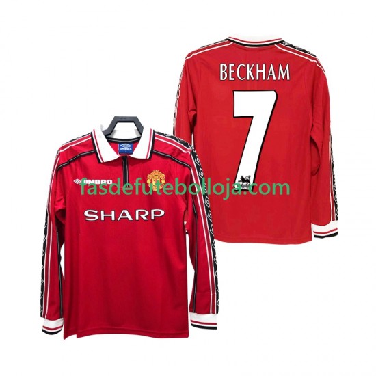 Camisola 1º Equipamento Manchester United BECKHAM 7 1998 1999 Manga Comprida Retro ,Homem