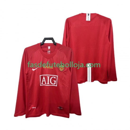 Camisola 1º Equipamento Manchester United Champions League 2007 2008 Manga Comprida Retro ,Homem