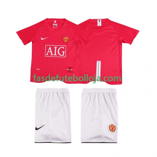 Camisola 1º Equipamento Manchester United Premier League 2007 2008 Manga Curta Retro ,Criança