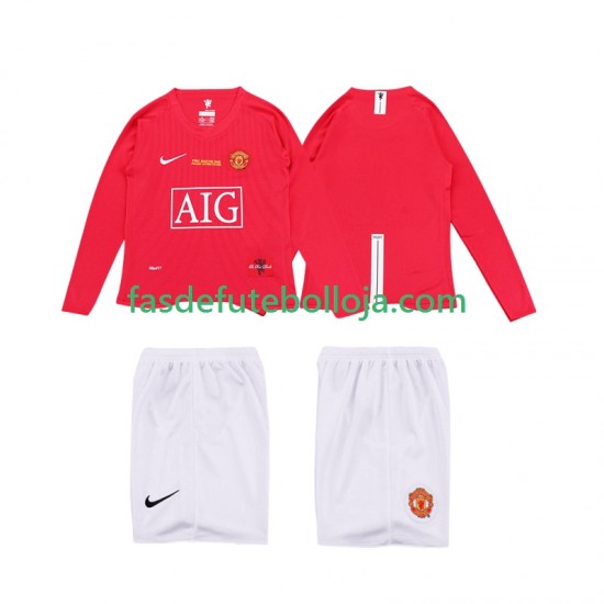 Camisola 1º Equipamento Manchester United Premier League 2009 2008 Manga Comprida Retro ,Criança