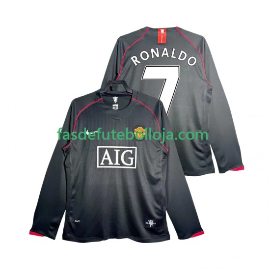 Camisola 2º Equipamento Manchester United Critstiano Ronaldo 7 2007 2008 Manga Comprida Retro ,Homem