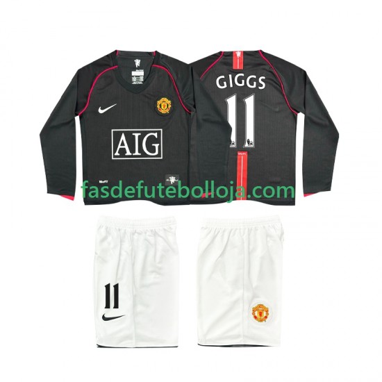Camisola 2º Equipamento Manchester United GIGGS 11 2007 2008 Manga Comprida Retro ,Criança