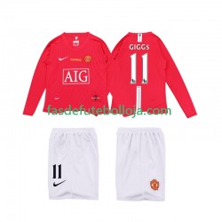 Camisola 1º Equipamento Manchester United GIGGS 11 Premier League 2009 2008 Manga Comprida Retro ,Criança