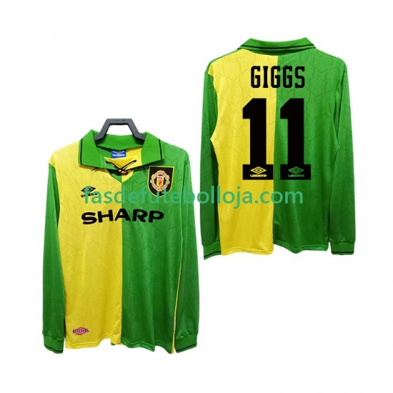 Camisola 2º Equipamento Manchester United GIGGS 11 1992 1994 Manga Comprida Retro ,Homem