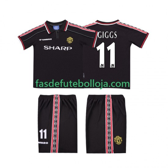 Camisola 2º Equipamento Manchester United GIGGS 11 1998 1999 Manga Curta Retro ,Criança