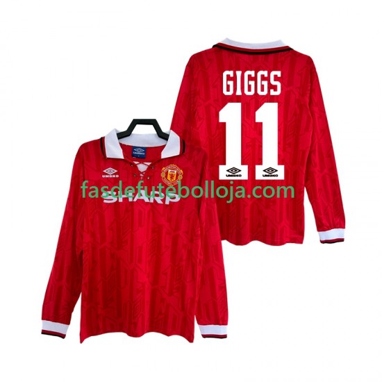 Camisola 1º Equipamento Manchester United GIGGS 11 1992 1994 Manga Comprida Retro ,Homem