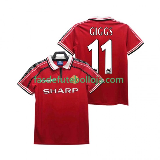 Camisola 1º Equipamento Manchester United GIGGS 11 1998 1999 Manga Curta Retro ,Homem