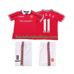 Camisola 1º Equipamento Manchester United Giggs 11 1998 1999 Manga Curta Retro ,Criança