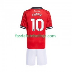 Camisola 1º Equipamento Manchester United Matheus Cunha 10 2025-2026 Manga Curta ,Criança