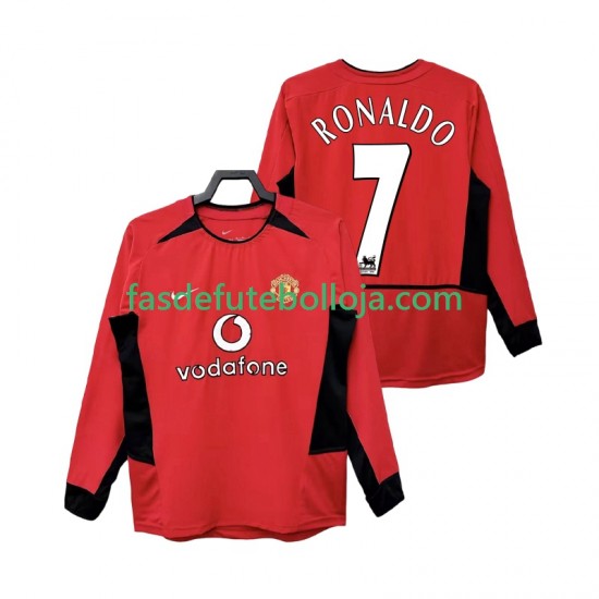 Camisola 1º Equipamento Manchester United RONALDO 7 2004 2002 Manga Comprida Retro ,Homem