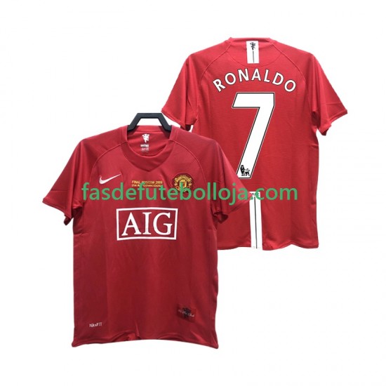 Camisola 1º Equipamento Manchester United RONALDO 7 2007 2008 Manga Curta Retro ,Homem