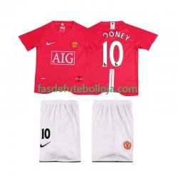 Camisola 1º Equipamento Manchester United ROONEY 10 Premier League 2007 2008 Manga Curta Retro ,Criança