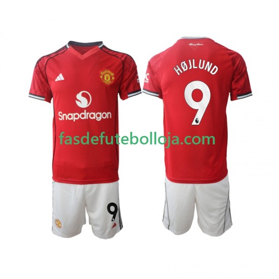 Camisola 1º Equipamento Manchester United Rasmus Hojlund 9 2025-2026 Manga Curta ,Criança