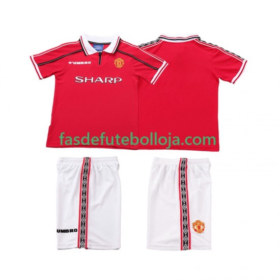 Camisola 1º Equipamento Manchester United 1998 1999 Manga Curta Retro ,Criança