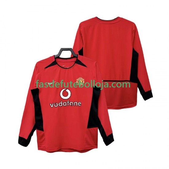 Camisola 1º Equipamento Manchester United 2004 2002 Manga Comprida Retro ,Homem
