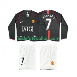 Camisola 2º Equipamento Manchester United Ronaldo 7 2007 2008 Manga Comprida Retro ,Criança