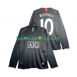 Camisola 2º Equipamento Manchester United Rooney 10 2007 2008 Manga Comprida Retro ,Homem