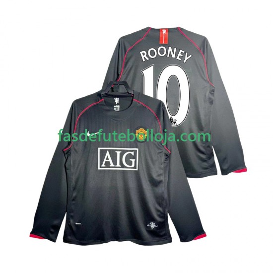 Camisola 2º Equipamento Manchester United Rooney 10 2007 2008 Manga Comprida Retro ,Homem