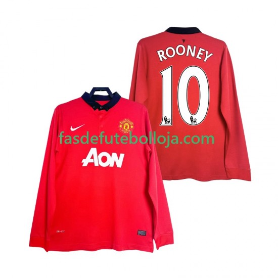 Camisola 1º Equipamento Manchester United Rooney 10 2013 2014 Manga Comprida Retro ,Homem