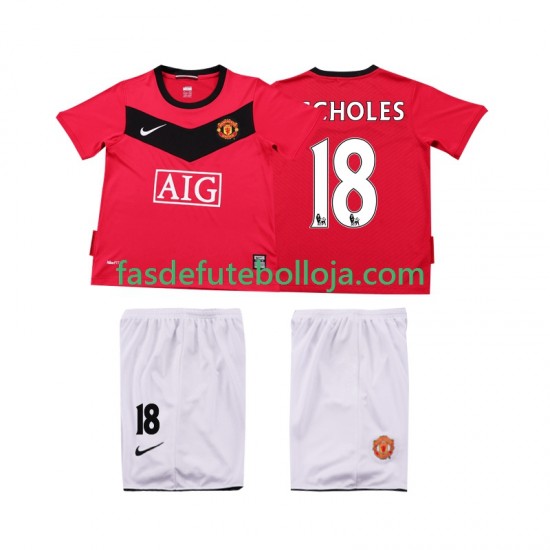 Camisola 1º Equipamento Manchester United SCHOLES 18 2009 2010 Manga Curta Retro ,Criança
