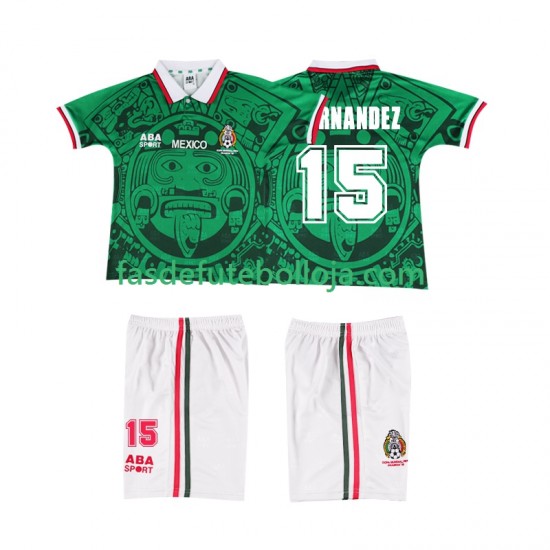 Camisola 1º Equipamento Seleção Mexicana HERNANDEZ 15 1998 Manga Curta Retro ,Criança